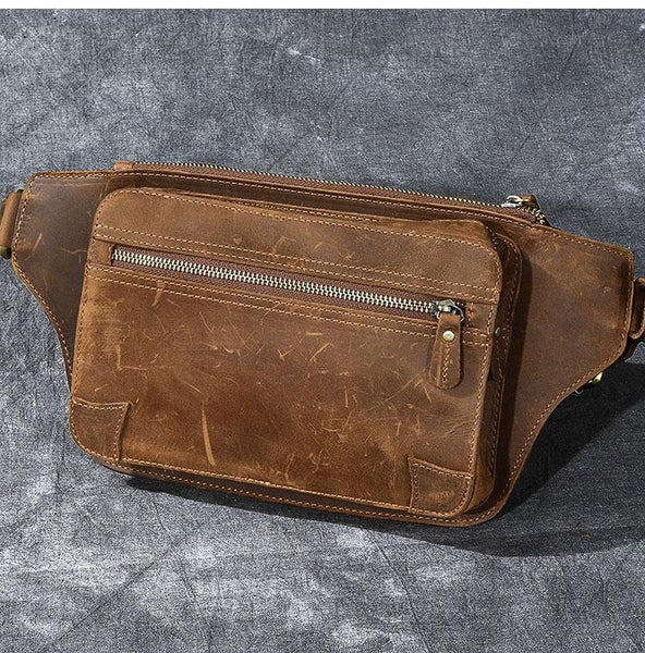 Men's Leather Fanny Pack Waist Bags Vintage Utility Belt Bag Crossbody Hip  Purse Coffee