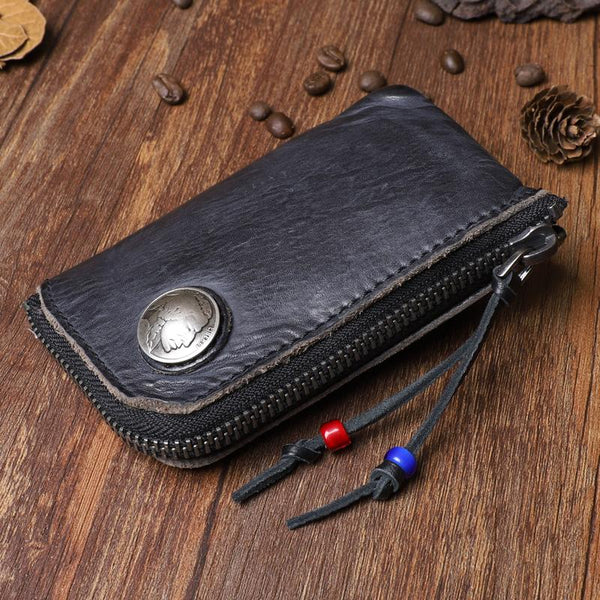 Unique Design Buckle Button Vintage Leather Key Wallets