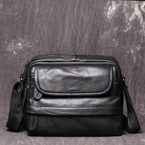 Black Leather Mens Small Vertical Messenger Bag Vertical Black Side Ba –  imessengerbags