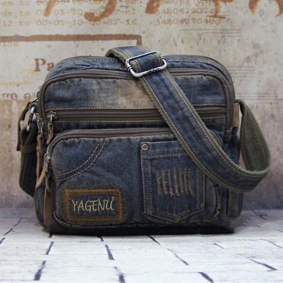 Blue Denim Mens Small Side Bag Denim Small Messenger Bag Vintage