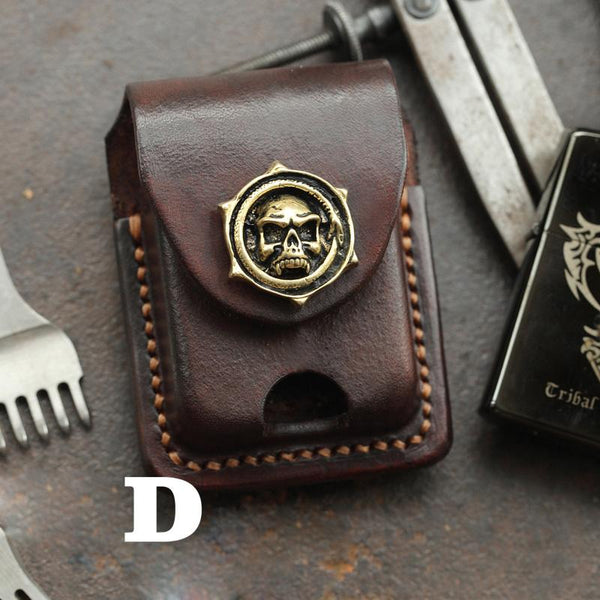 Leather Lighter Case with Skull