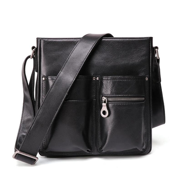 Casual Dark Coffee Leather Messenger Bag Men's 8 inches Side Bag Verti –  imessengerbags