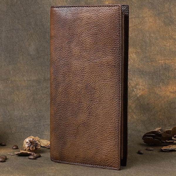 Vintage Leather Mens Brown Cool Long Wallet Long Bifold Clutch Card Wa –  imessengerbags