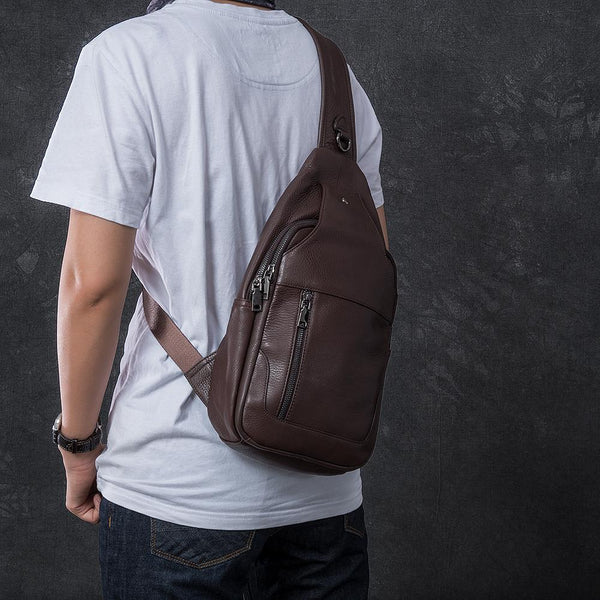 Sling Backpack Men's Genuine Leather Crossbody Chest Bag