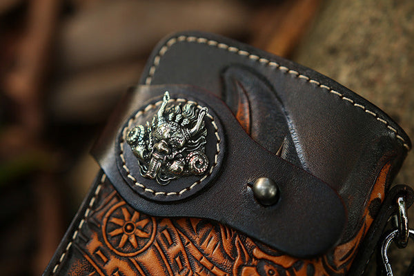 Cool Leather Tooled Dragon&Skull Biker Wallet Handmade Biker Chain Wal –  imessengerbags