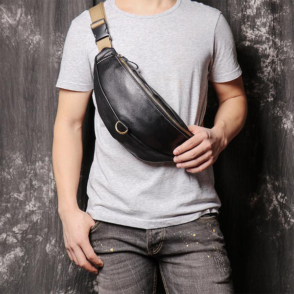 Black leather fanny pack mens best sale