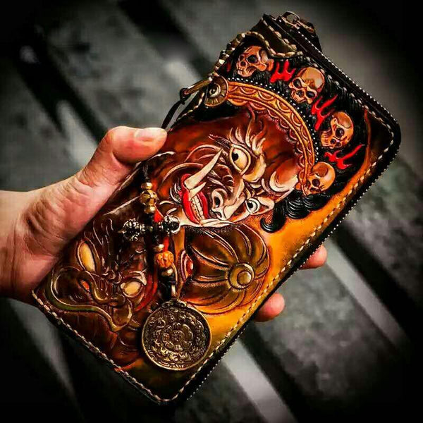 Handmade Leather Chinese Lion Mens Chain Biker Wallet Cool Leather Wal –  iwalletsmen