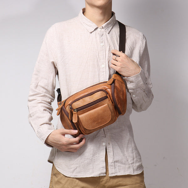 Brown Leather Mens Crossbody Fanny Pack Leather Belt Bag for Men