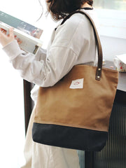 Women Khaki&Black Canvas Shopper Tote Bag Canvas Tote Shoulder Bag Handbag for Mens