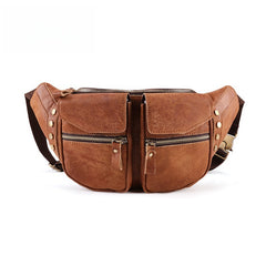 Best Leather Fanny Pack Men's Brown Chest Bag Leather Belt Bag Waist Bag For Men Leather Hip Bag 