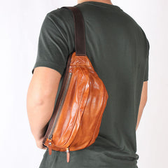 Cool Brown Leather Fanny Pack Crossbody Men Hip Pack Chest Bag Leather Waist Bag Leather Bum Pack For Men 