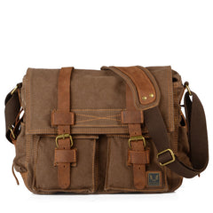 laptop bag messenger leather​ 14'' Canvas And Leather Messenger Bag Mens Canvas Courier Bag Canvas Messenger Bags