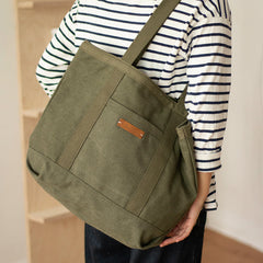 Mens Army Green Canvas Large Tote Bag