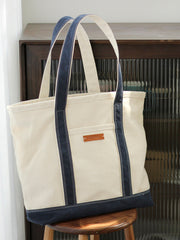 Mens White&Blue Canvas Stachel Tote Bag 