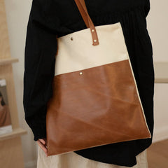 Canvas Leather Tote Bag for Men