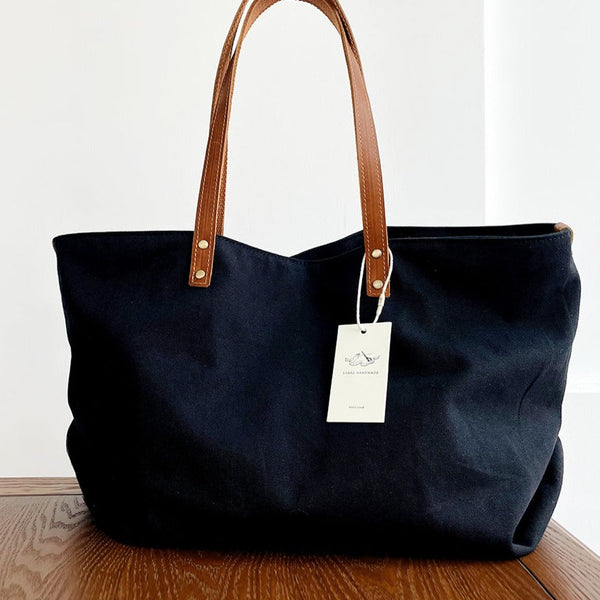 Women Black Canvas Large Shopper Tote Bag Black Canvas Tote Shoulder Bag Handbag for Mens
