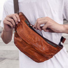 Cool Brown Leather Fanny Pack Cross body Men BumBag Leather Waist Bag Hip Bag Leather Bum Pack For Men 