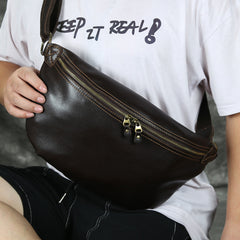 Black Leather Fanny Pack Men's Chest Bag Leather Hip Bag Belt Bag Waist Bag For Men