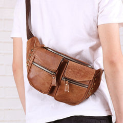 Best Leather Fanny Pack Men's Brown Chest Bag Leather Hip Bag Leather Belt Bag Waist Bag For Men