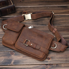 Brown Leather Fanny Pack Men's Leather Chest Bag Belt Bag Leather Waist Bag For Men