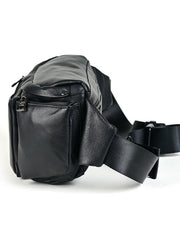 Large Black Leather crossbody belt bag Fanny Pack Men's Black Chest Bag Hip Bag Large Capacity Waist Bag For Men