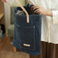 Mens Denim Blue Vertical Tote Bags Minimalist Denim Shoulder Tote Messenger Bag for Women