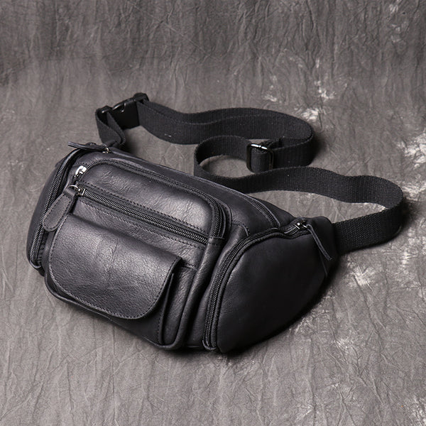 Black  Leather Belt Bag for Men Leather Mens Crossbody Fanny Pack