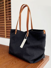 Women Black Canvas Large Shopper Tote Bag Black Canvas Tote Shoulder Bag Handbag for Mens