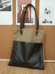 Canvas Tote Bags Khaki&Coffee Canvas Leather Handbags Womens Canvas Leather Tote Bag for Men