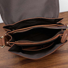 BADASS BROWN YELLOW LEATHER MEN'S 10 inches Side bag Vertical Courier Bag MESSENGER BAG FOR MEN