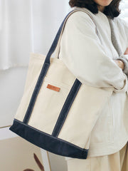 White&Blue Canvas Stachel Tote Bag