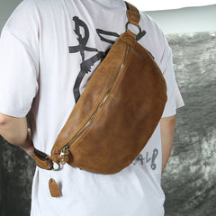 Brown Leather Crossbody Fanny Pack Men's Chest Bag Leather Hip Bag Belt Bag Waist Bag For Men