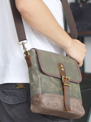 wax canvas bag​ Cool Canvas Leather Mens Small Green Messenger Bag Vertical Side Bag Shoulder Bag For Men - imessengerbags