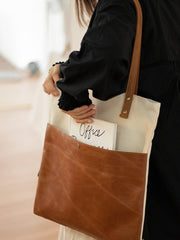 Canvas Leather Tote Bag for Men