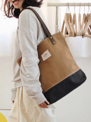 Women Khaki&Black Canvas Shopper Tote Bag Canvas Tote Shoulder Bag Handbag for Mens