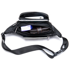 Men's Black Chest Bag Leather Hip Bag Small Waist Bag For Men Small Leather Fanny Pack 