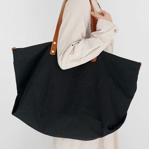 Women Black Canvas Large Shopper Totes Bag Black Canvas Tote Shoulder Bag Handbag for Mens