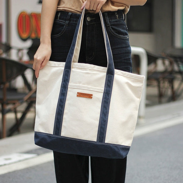 White&Blue Canvas Stachel Tote Bag