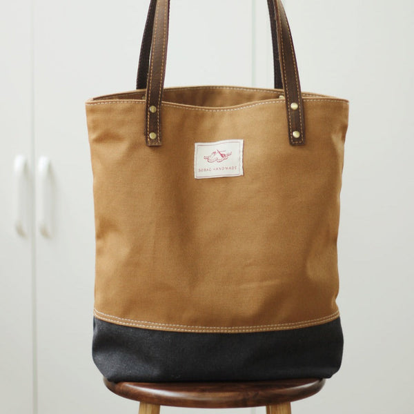 Women Khaki&Black Canvas Shopper Tote Bag Canvas Tote Shoulder Bag Handbag for Mens