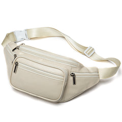 White Chest Bag Small Leather Fanny Pack Men's  Leather Hip Bag Small Waist Bag For Men