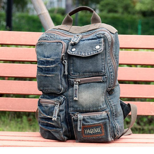 best work travel backpack​ Mens 14 inches Denim Backpack Denim Backpack Purse Womens Denim Backpacks Vintage Denim Backpack