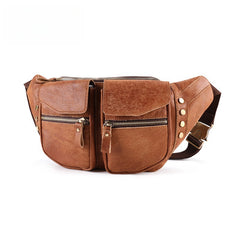 Brown Leather Belt Bag Cross body Leather Fanny Pack Men's Brown Chest Bag Leather Hip Bag Waist Bag For Men