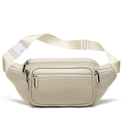 Men's White Chest Bag Leather Hip Bag Small Waist Bag For Men White Leather Fanny Pack 