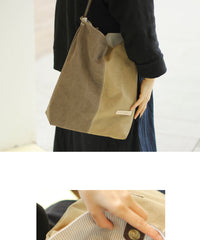 Khaki Canvas Splicing Tote Bag