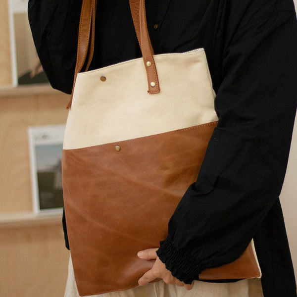 Canvas Leather Tote Bag for Men