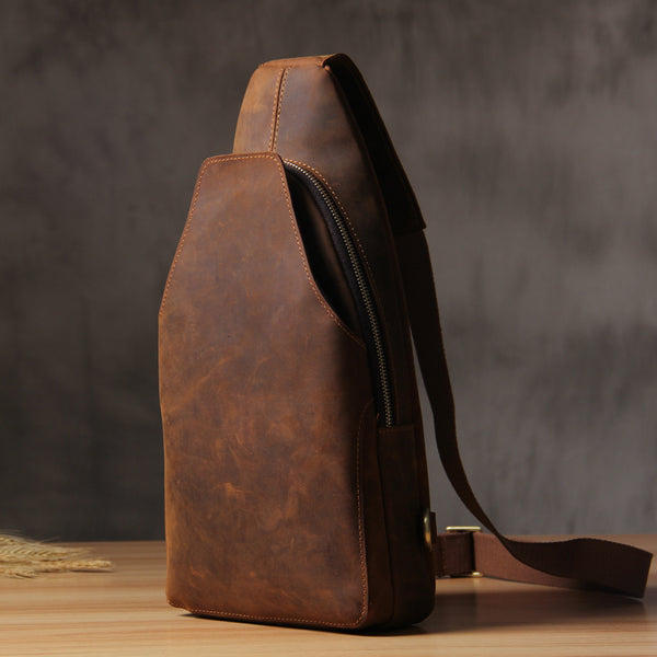 travel chest bag​ Cool Leather Sling Bag for Men Mens Leather Sling Bag Men's Leather Sling Bag