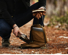 Mens Navy Canvas Small iPad Handbag Khaki Canvas Mini Briefcase Handbag for Men