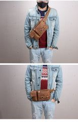 Brown Leather Fanny Pack Cross Body Men's Leather Chest Bag Belt Bag Leather Waist Bag For Men