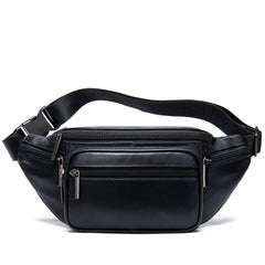 Small Black Leather Fanny Pack Men's Black Chest Bag Leather Hip Bag Small Waist Bag For Men