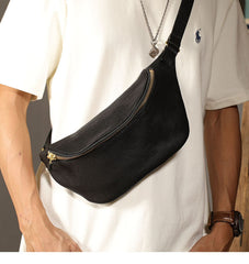 Black Handmade Leather Men Fanny Packs Small Waist Bag Hip Pack Belt Bag Bumbag for Men